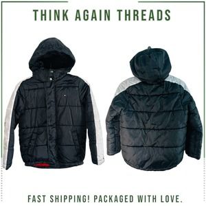 Tommy Hilfiger Kid's Quilted Colorblock Hooded Puffer Jacket Black Size 8